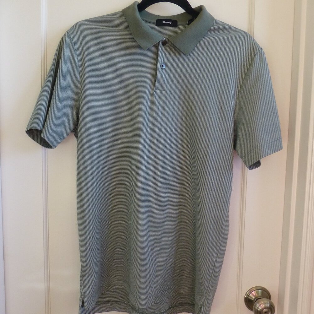 Theory Short Sleeve Polo Shirt Green White Mens Size S Excellent Condition